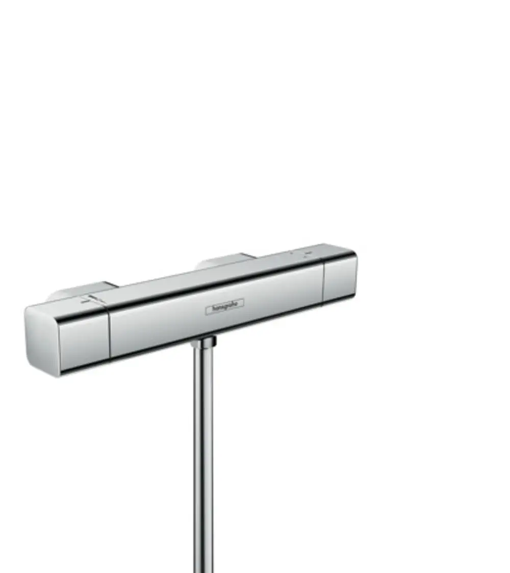 Brausethermostat in Chrom mit zwei Bedienelementen. Hersteller: Hansgrohe. Geeignet für die Wandmontage, klare Linienführung und minimalistisches Design.